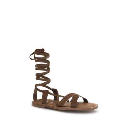 Flat Gladiator Sandals by Miu Miu for women in bos taurus calf suede leather brown & signature features an exquisite silhouette, showcasing the exquisite Women's Bos Taurus Calf Suede Leather Flat Gladiator Sandals with a flat and .