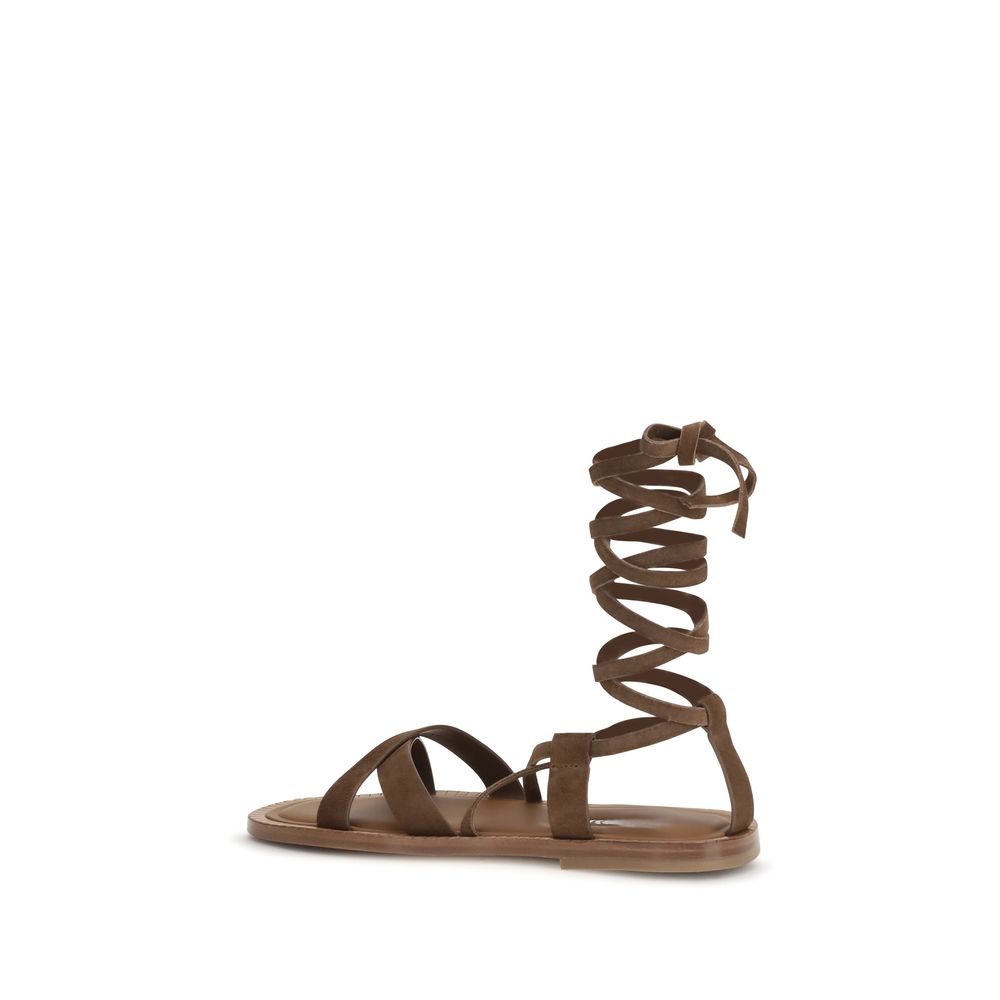 Flat Gladiator Sandals by Miu Miu for women in bos taurus calf suede leather brown & signature features an architectural design from the Women's Bos Taurus Calf Suede Leather Flat Gladiator Sandals collection, defined by a architectural flat and for a architectural finish.