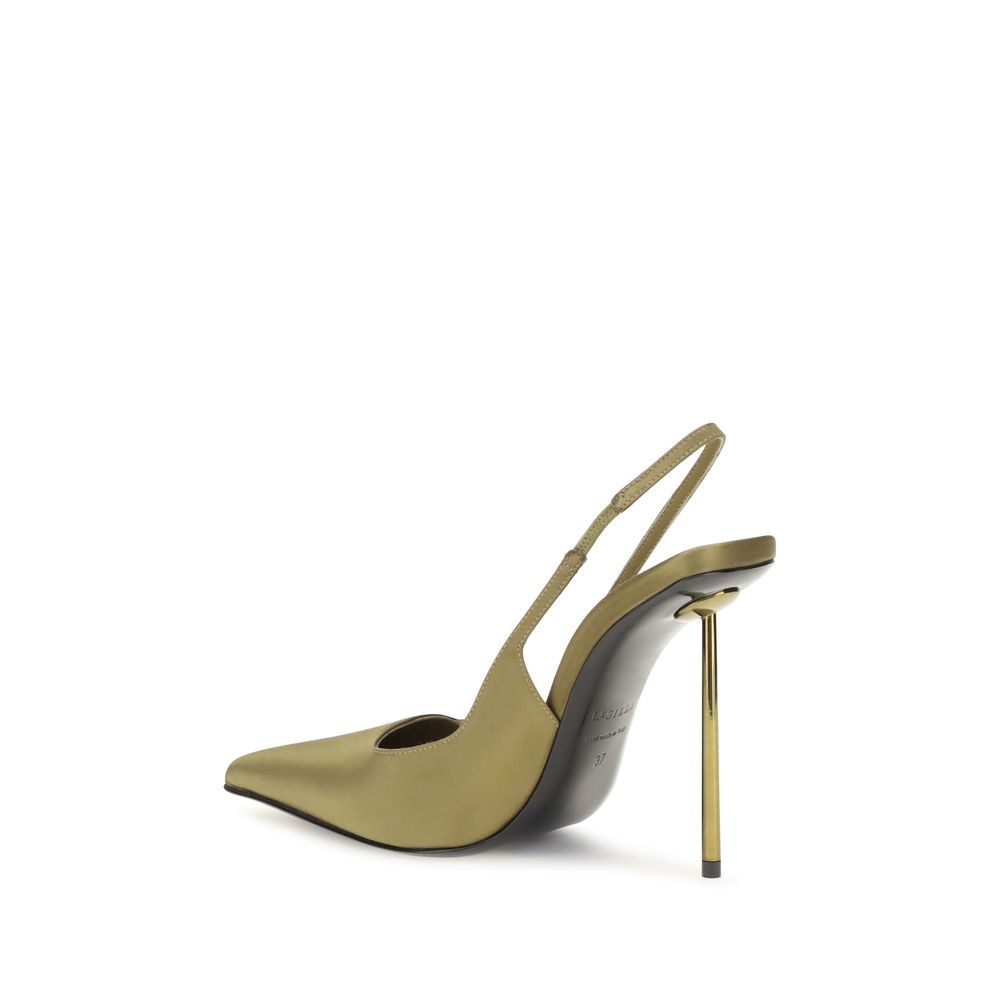 Stiletto Slingback Pumps Heels by LE SILLA for women in silk satin bicolour & green features an captivating silhouette, showcasing the elegant Women's Silk Satin Stiletto Slingback Pumps Heels design with a stiletto and a sophisticated .