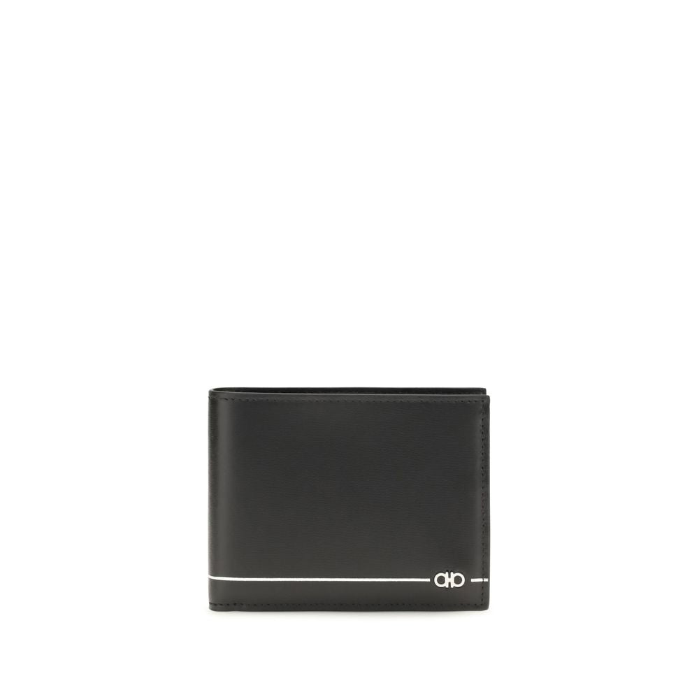Cardholder Wallet by Ferragamo for men in bos taurus calf leather black, white & striped presents a refined silhouette, artfully capturing the essence of the Bos Taurus Calf Leather Cardholder Wallet design with sophisticated card-organization bifold for a refined look.
