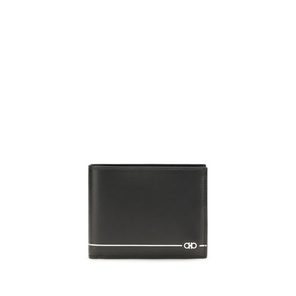 Cardholder Wallet by Ferragamo for men in bos taurus calf leather black, white & striped presents a refined silhouette, artfully capturing the essence of the Bos Taurus Calf Leather Cardholder Wallet design with sophisticated card-organization bifold for a refined look.