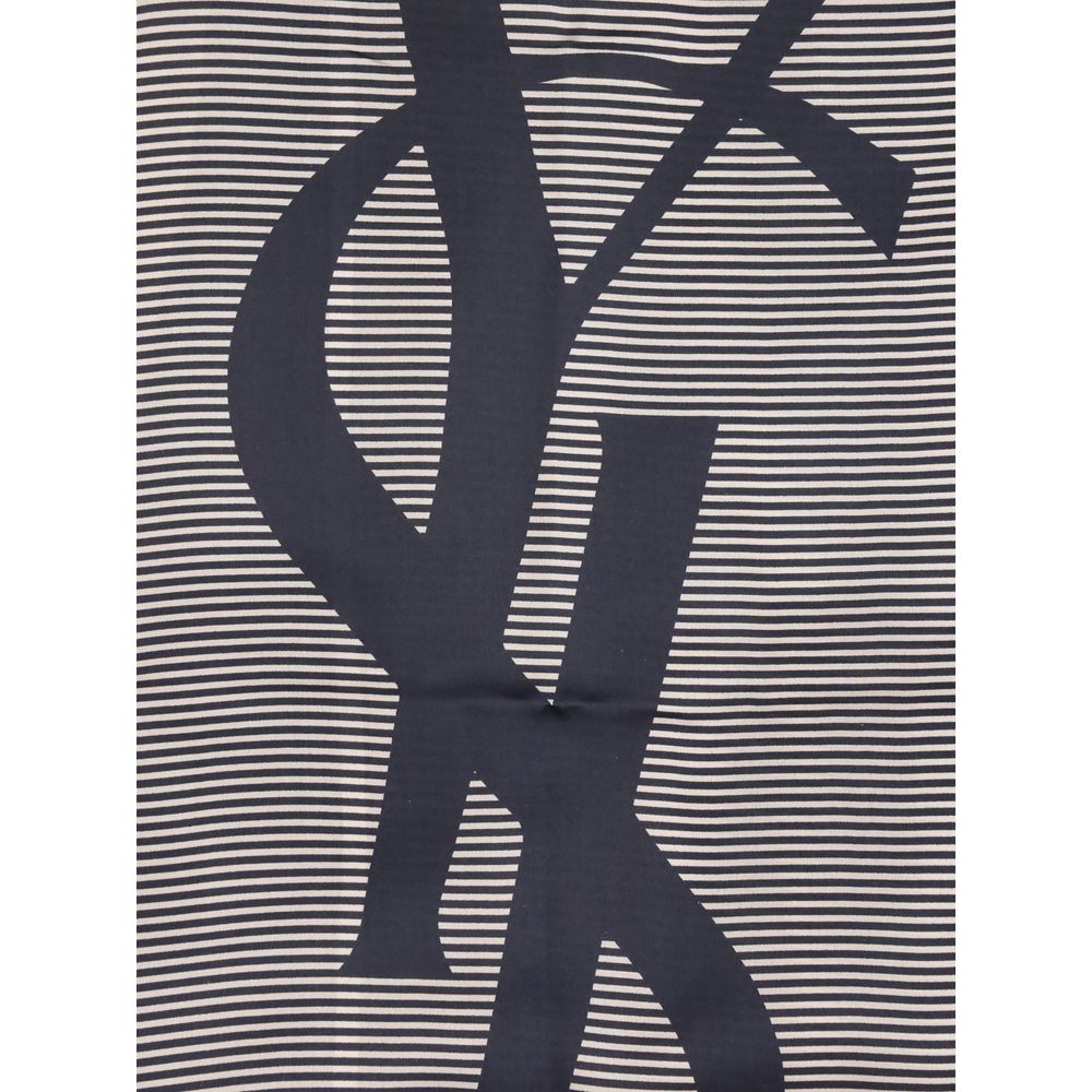 Scarf by Saint Laurent for women in silk blue, transparent, signature & striped showcases a eye catching silhouette, artfully capturing the essence of the eye catching Cassandre Silk Stole Scarf design for a sophisticated look.