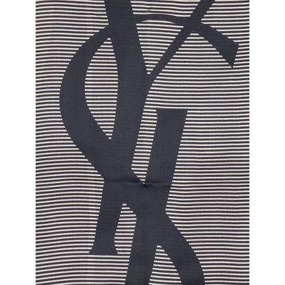 Scarf by Saint Laurent for women in silk blue, transparent, signature & striped showcases a eye catching silhouette, artfully capturing the essence of the eye catching Cassandre Silk Stole Scarf design for a sophisticated look.