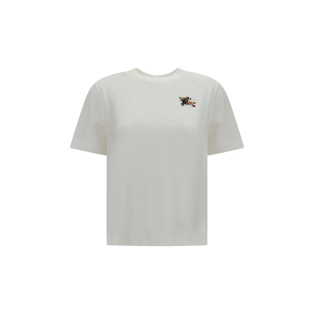 T-Shirt by Burberry for women in cotton beige, sand & white showcases a unassuming silhouette, artfully detailed with a refined crew neckline and unassuming short-sleeve for a sophisticated, contemporary look.