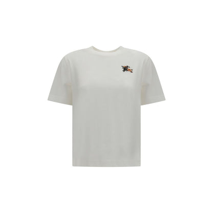 T-Shirt by Burberry for women in cotton beige, sand & white showcases a unassuming silhouette, artfully detailed with a refined crew neckline and unassuming short-sleeve for a sophisticated, contemporary look.