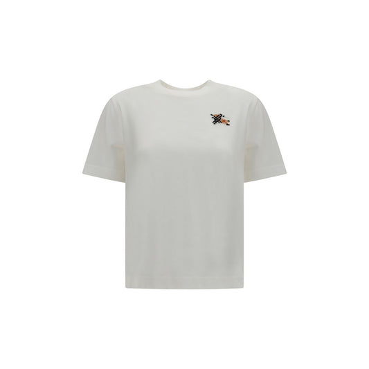 T-Shirt by Burberry for women in cotton beige, sand & white showcases a unassuming silhouette, artfully detailed with a refined crew neckline and unassuming short-sleeve for a sophisticated, contemporary look.