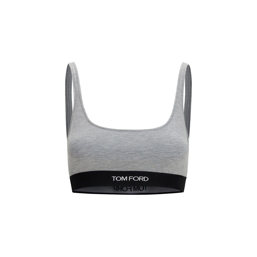 Sport Bra by Tom Ford for women in modal gray & monogram features an ergonomic silhouette, showcasing the ergonomic design of the Women's Slim Modal Sport Bra with a ergonomic fit.