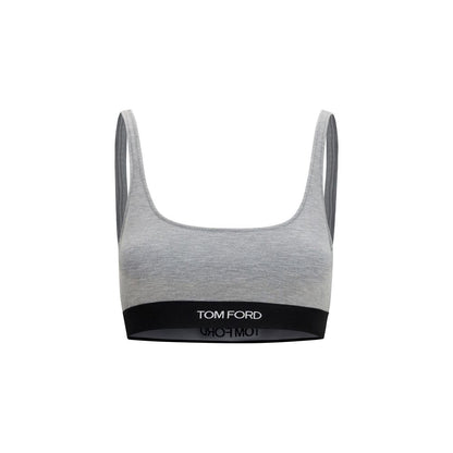 Sport Bra by Tom Ford for women in modal gray & monogram features an ergonomic silhouette, showcasing the ergonomic design of the Women's Slim Modal Sport Bra with a ergonomic fit.