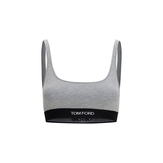 Sport Bra by Tom Ford for women in modal gray & monogram features an ergonomic silhouette, showcasing the ergonomic design of the Women's Slim Modal Sport Bra with a ergonomic fit.