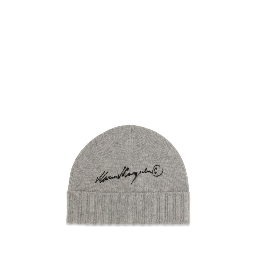 Beanie Hat by MM6 for women in wool gray & signature features a refined luxury silhouette, artfully capturing the essence of the refined luxury Wool Beanie Hat design for a sophisticated, premium look.
