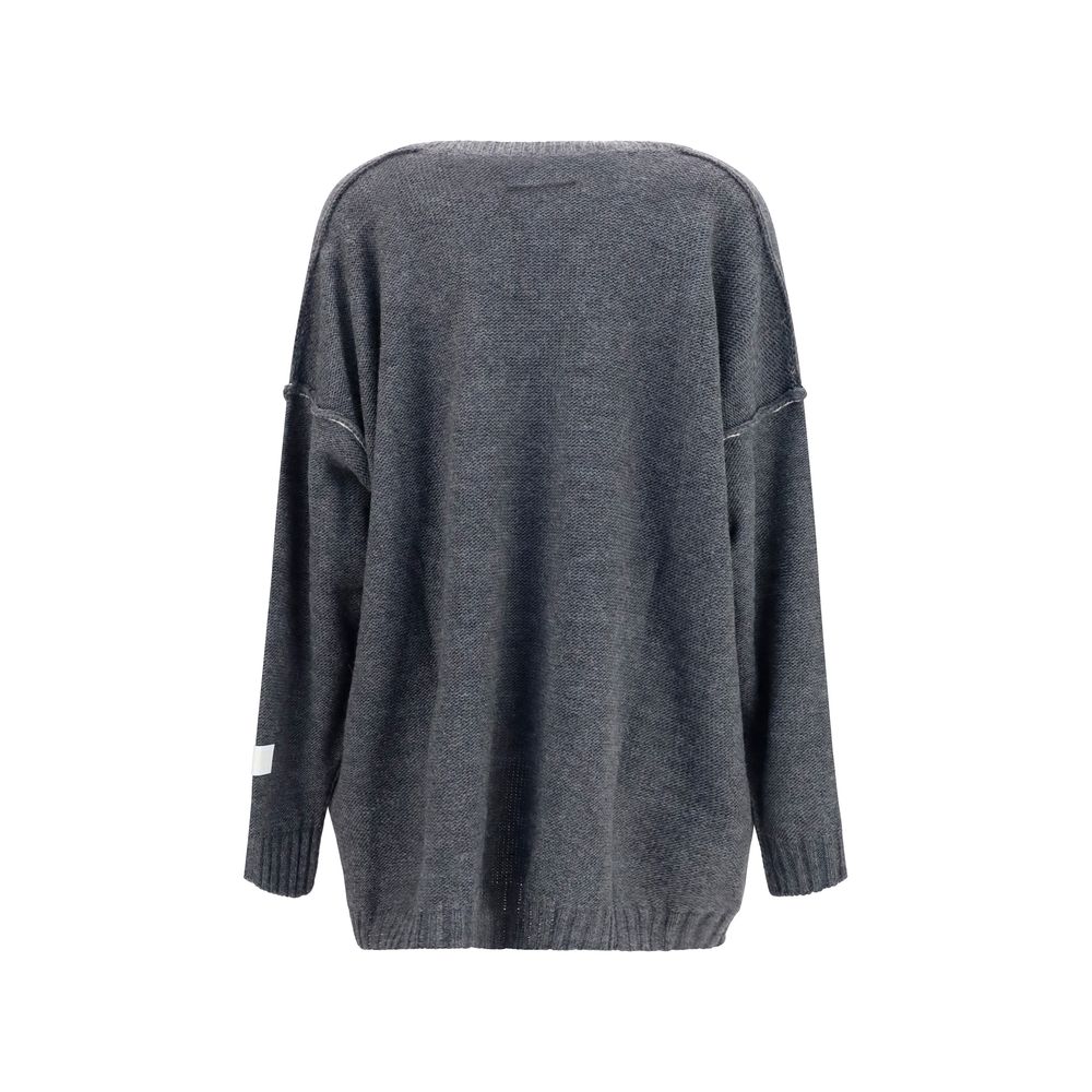 Sweatshirt by MM6 for women in marabou alpaca merino wool gray features an enviable silhouette, showcasing a premium and refined v-neck neckline for a truly enviable finish.