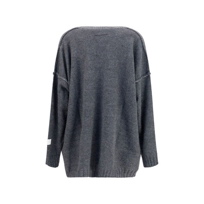 Sweatshirt by MM6 for women in marabou alpaca merino wool gray features an enviable silhouette, showcasing a premium and refined v-neck neckline for a truly enviable finish.
