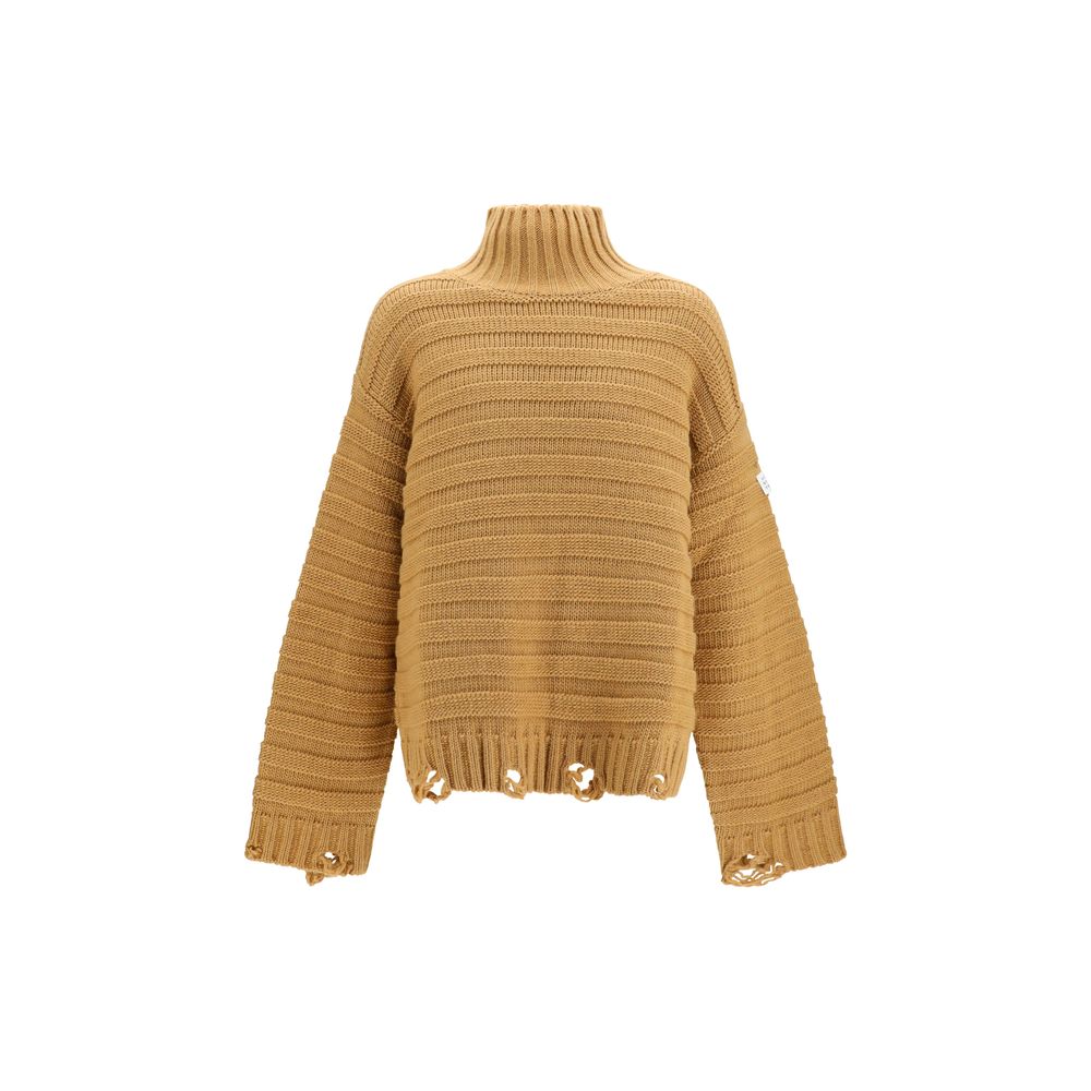 Sweater by MM6 for men in wool acrylic beige & signature showcases a discreet silhouette, finished with a discreet turtle neckline and for a discreet look.