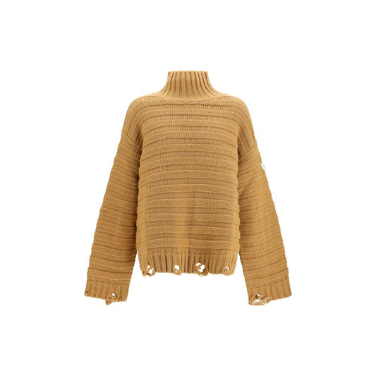Sweater by MM6 for men in wool acrylic beige & signature showcases a discreet silhouette, finished with a discreet turtle neckline and for a discreet look.
