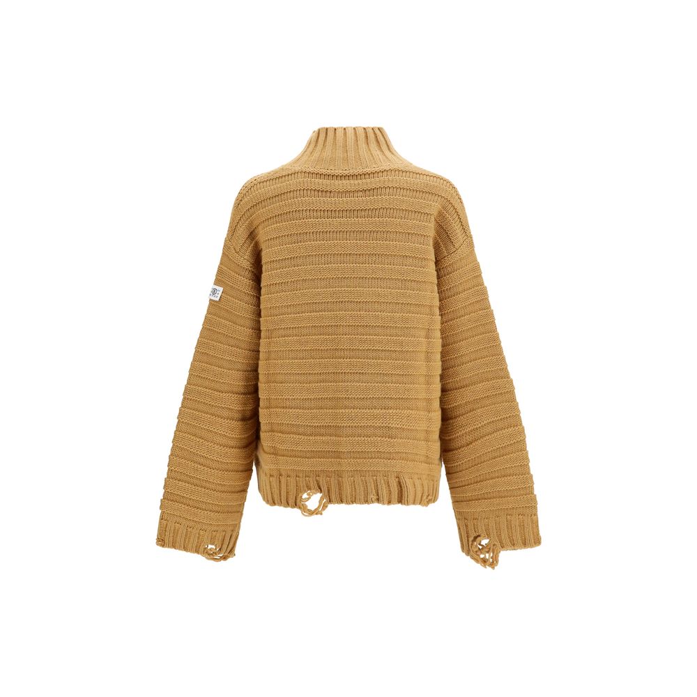 Sweater by MM6 for men in wool acrylic beige & signature showcases a sumptuous silhouette, artfully finished with a sumptuous turtle neckline and for a sophisticated, sumptuous look.