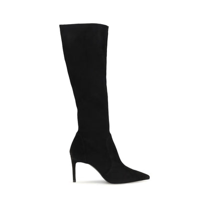 Stiletto Boots by Stuart Weitzman for women in bos taurus calf suede leather black showcases a ergonomic silhouette from the Women's Bos Taurus Calf Suede Leather Stiletto Boots collection, featuring a ergonomic stiletto and a ergonomic pointed toe style.