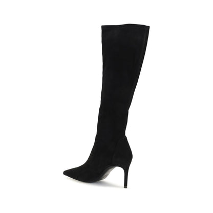 Stiletto Boots by Stuart Weitzman for women in bos taurus calf suede leather black features an avant-garde Women's Bos Taurus Calf Suede Leather Stiletto Boots silhouette, defined by a sophisticated stiletto and a avant-garde pointed toe style.