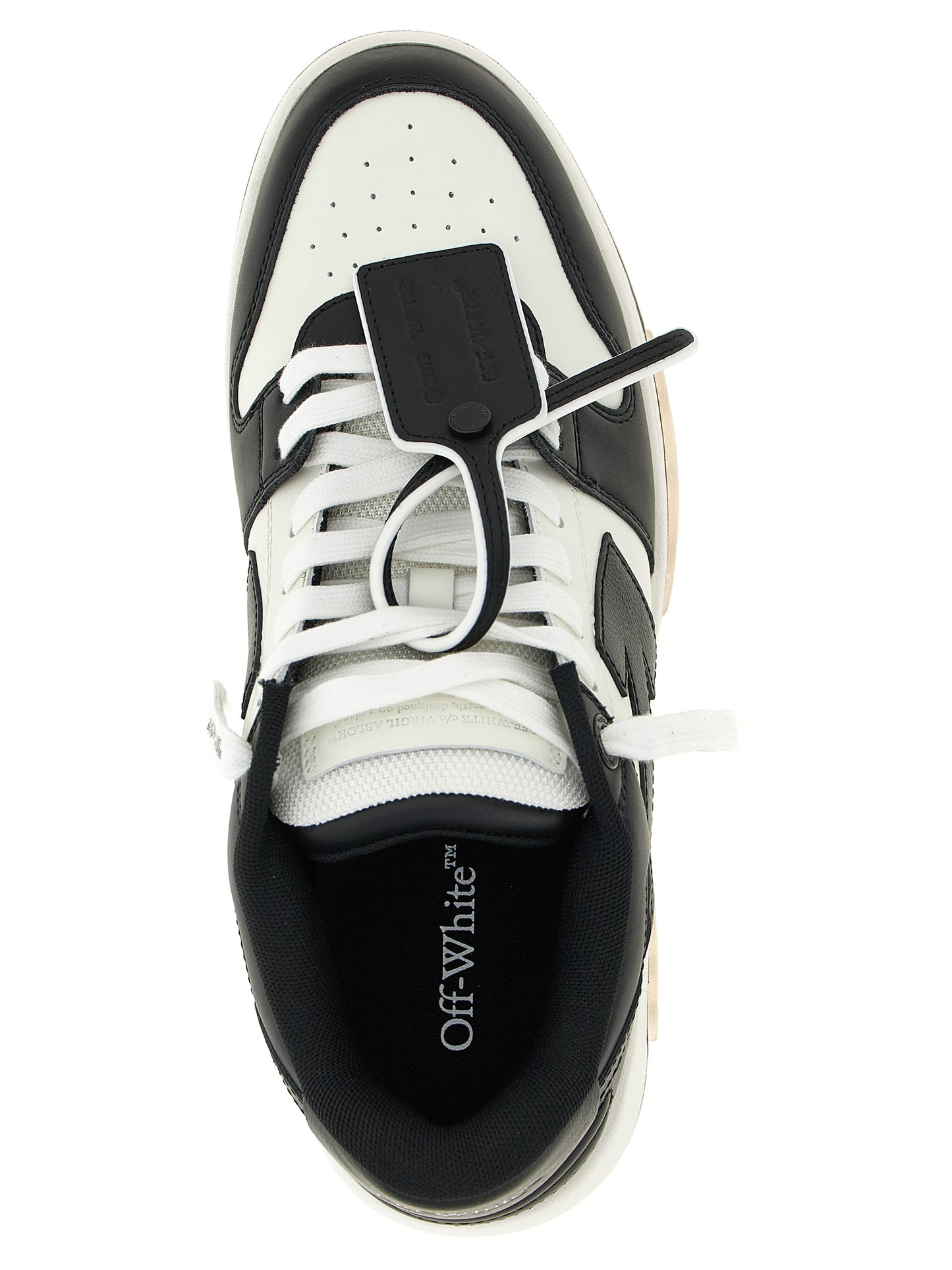 Sneakers by Off-White for men in calfskin leather bicolour, black, white & signature features a chic design, perfectly showcasing the chic low-top style of this Men's Low Top Calfskin Leather Sneakers.