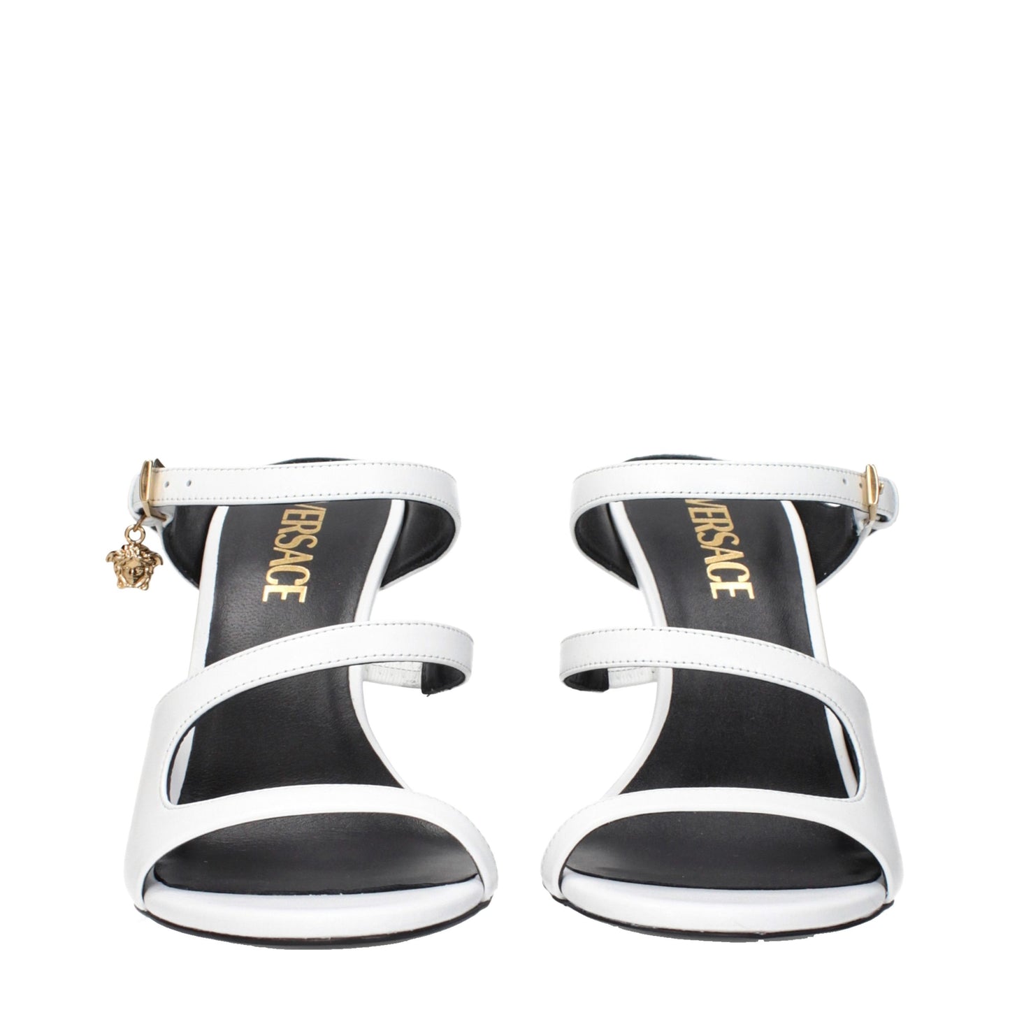 Versace White Leather Stiletto Heel Sandals