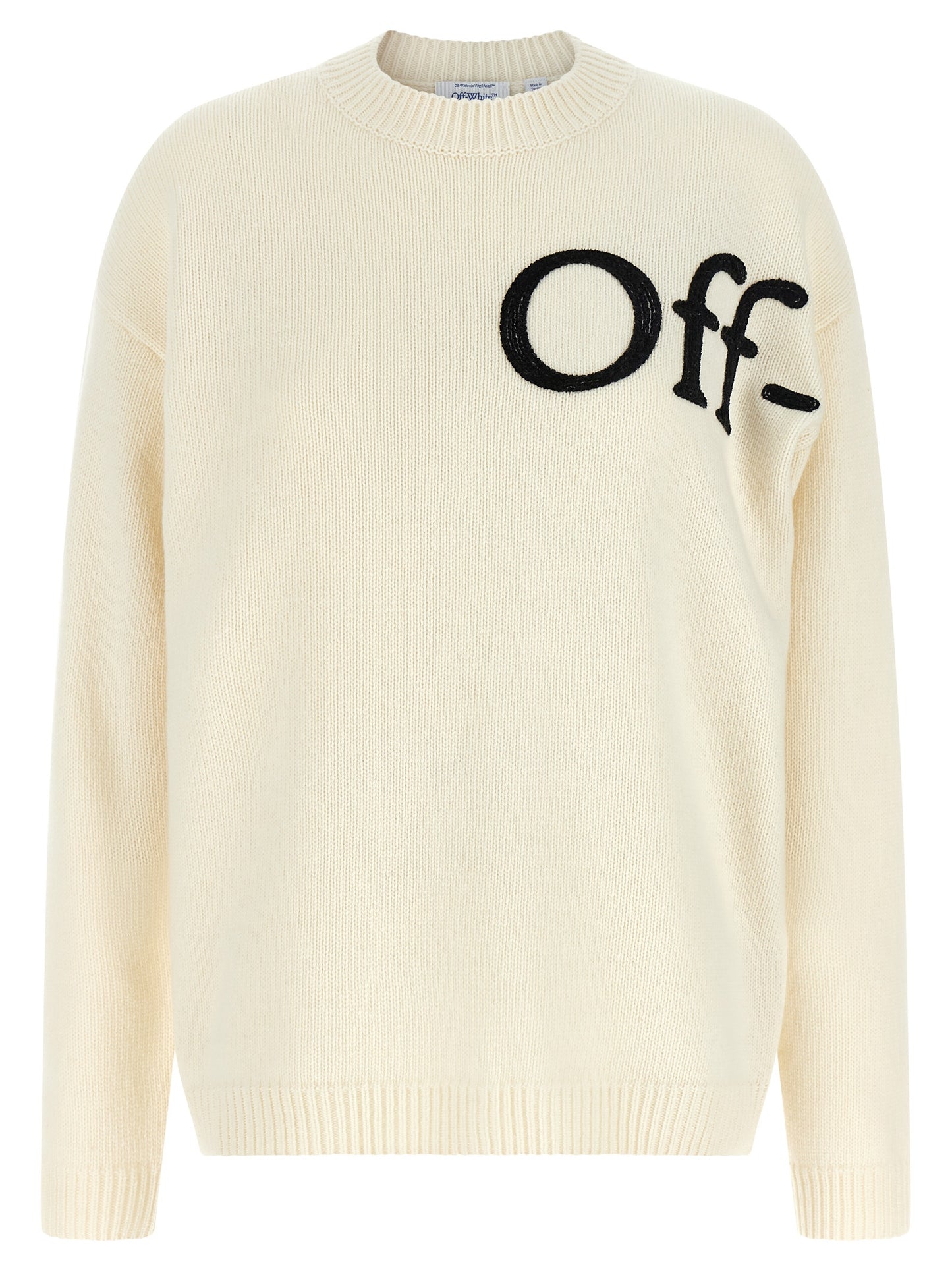 Cardigan by Off-White for women in plush polyamide & wool bicolour, black, cream & white showcases a luxurious silhouette, meticulously detailed with a sophisticated crew neckline and for a refined finish.