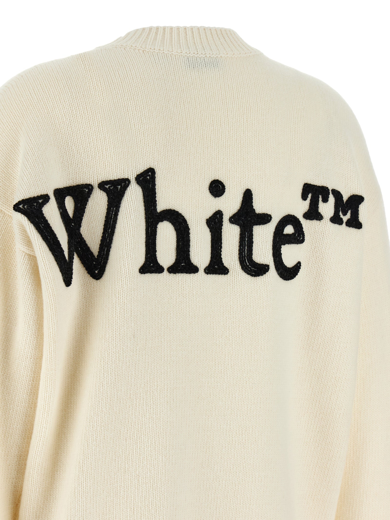 Cardigan by Off-White for women in plush polyamide & wool bicolour, black, cream & white showcases a captivating silhouette, artfully detailed with a captivating and for a truly sophisticated captivating look.