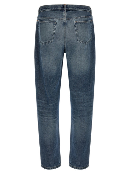 Jeans by A.P.C. for men in denim cotton blue & silver features an sophisticated high rise and straight-leg & relaxed-fit with a precise long, creating a sophisticated and sophisticated silhouette.