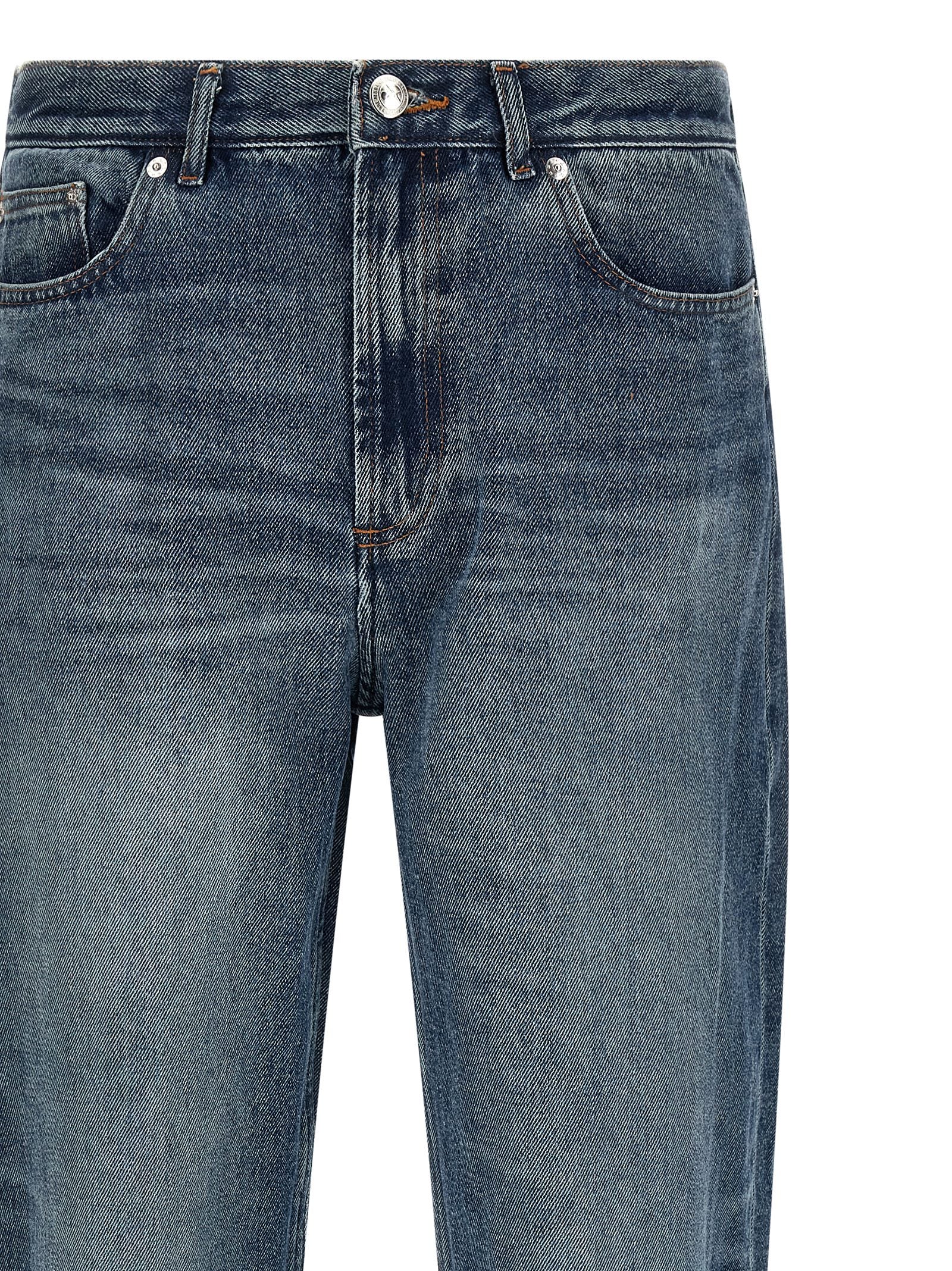 Jeans by A.P.C. for men in denim cotton blue & silver features a polished silhouette with a polished straight-leg & relaxed-fit, reaching a polished long and finished with a polished high rise.