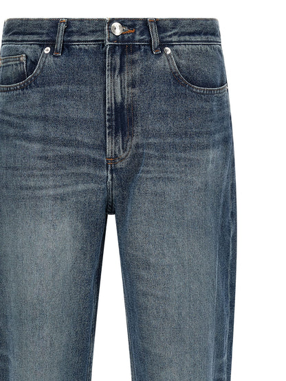 Jeans by A.P.C. for men in denim cotton blue & silver features a polished silhouette with a polished straight-leg & relaxed-fit, reaching a polished long and finished with a polished high rise.