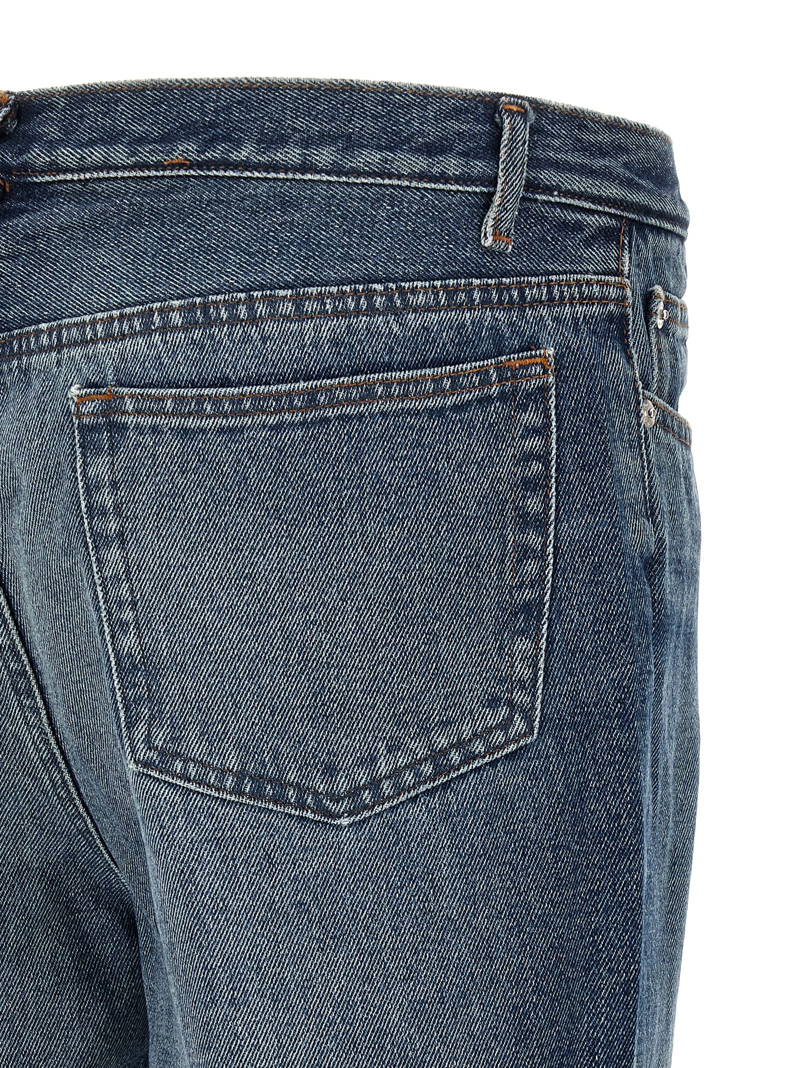 Jeans by A.P.C. for men in denim cotton blue & silver features a refined silhouette with a refined straight-leg & relaxed-fit, defined by a high rise and a refined long for a refined finish.