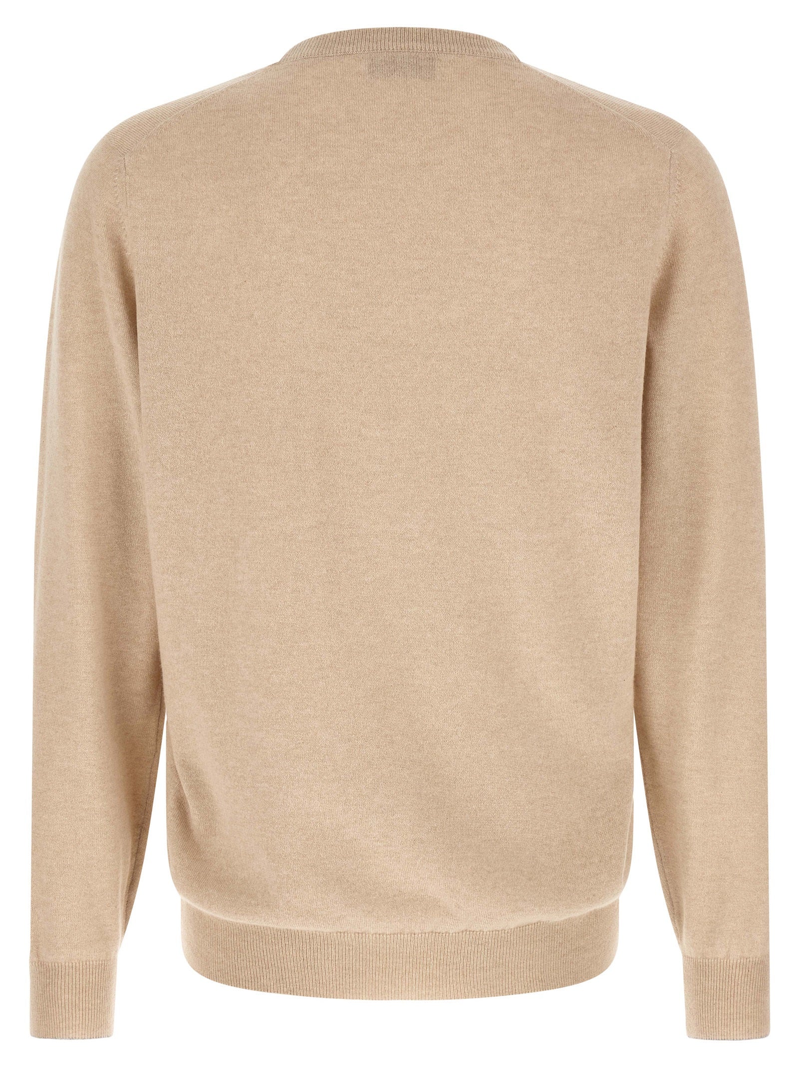 Cardigan by Brunello Cucinelli for men in cashmere beige showcases a luxurious silhouette, meticulously detailed with a sophisticated crew neckline and for a refined finish.