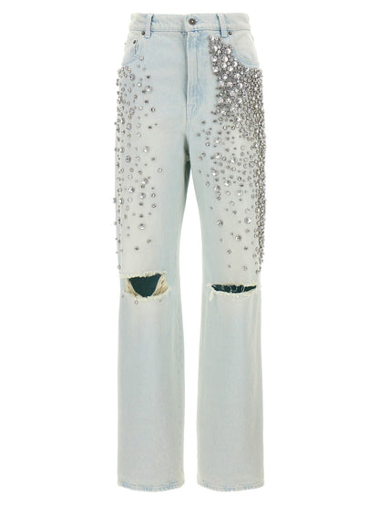 Jeans by Golden Goose for women in denim cotton & crystal light-blue features a polished silhouette with a polished , reaching a polished long and finished with a polished .
