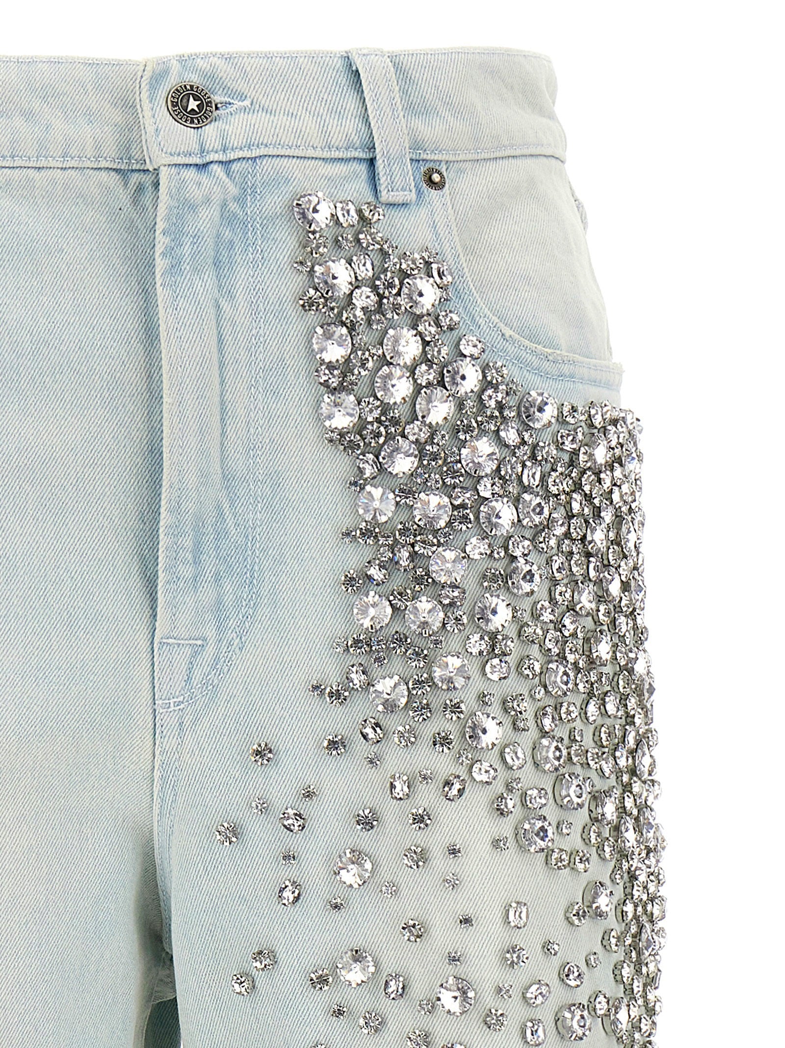 Jeans by Golden Goose for women in denim cotton & crystal light-blue features an refined tailoring silhouette, showcasing a premium with a and long cut for a refined tailoring look.