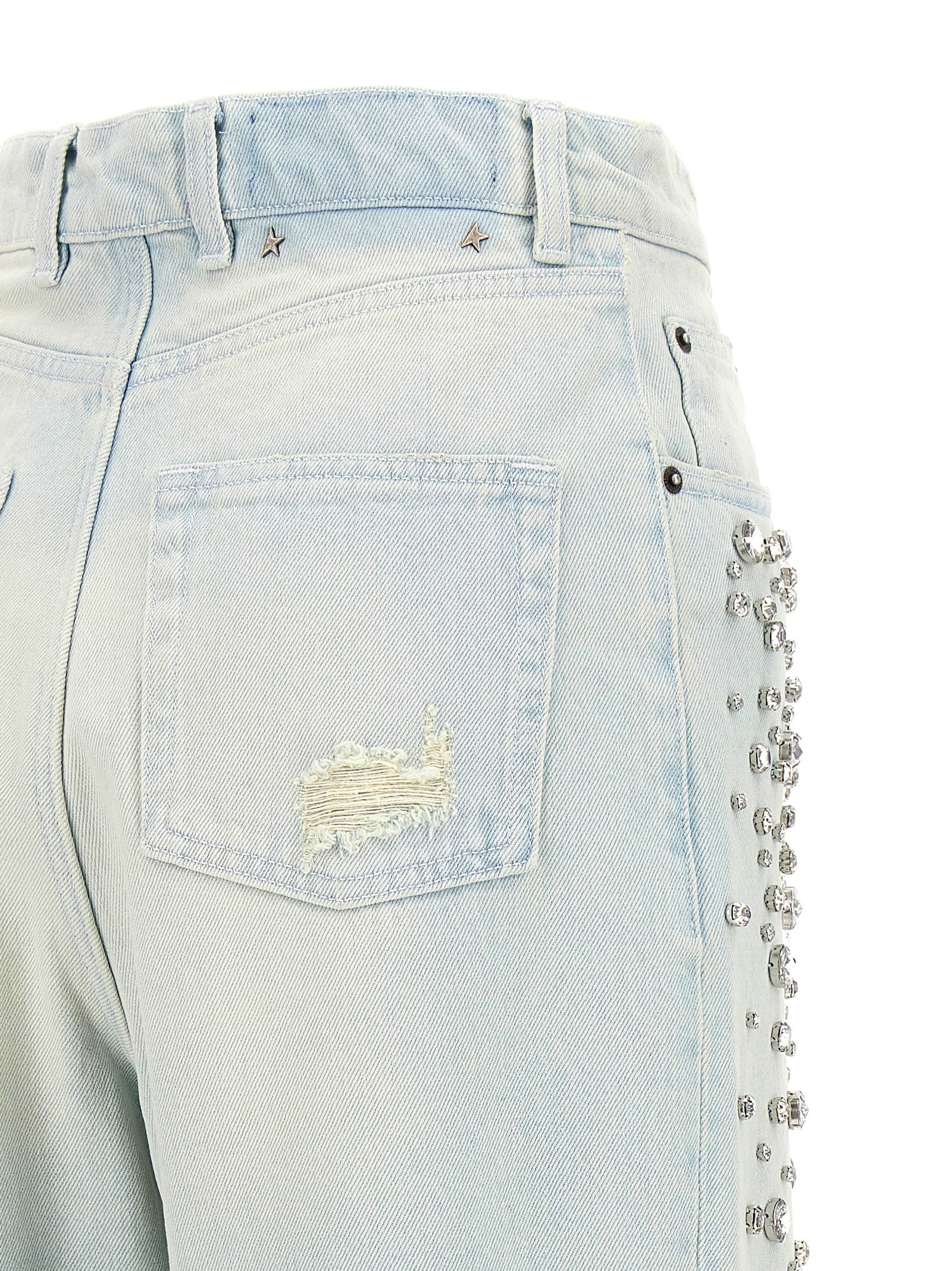 Jeans by Golden Goose for women in denim cotton & crystal light-blue features a polished silhouette with a polished , reaching a polished long and finished with a polished .