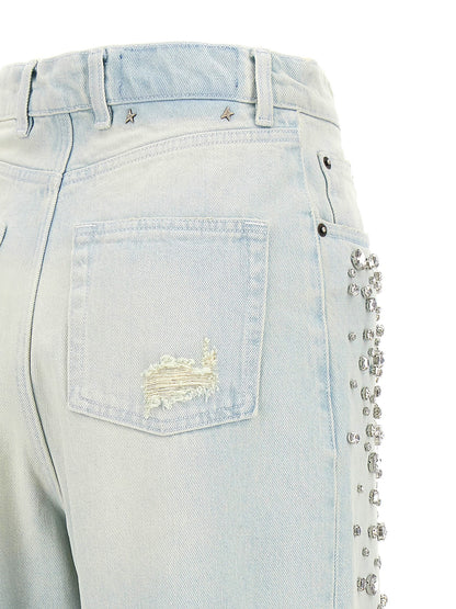 Jeans by Golden Goose for women in denim cotton & crystal light-blue features a polished silhouette with a polished , reaching a polished long and finished with a polished .