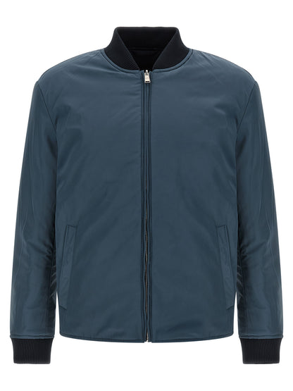Bomber Jacket by Hugo Boss for men in polyester blue & signature features an on trend silhouette, showcasing refined pockets and a sophisticated high-neck neckline for a truly on trend finish.