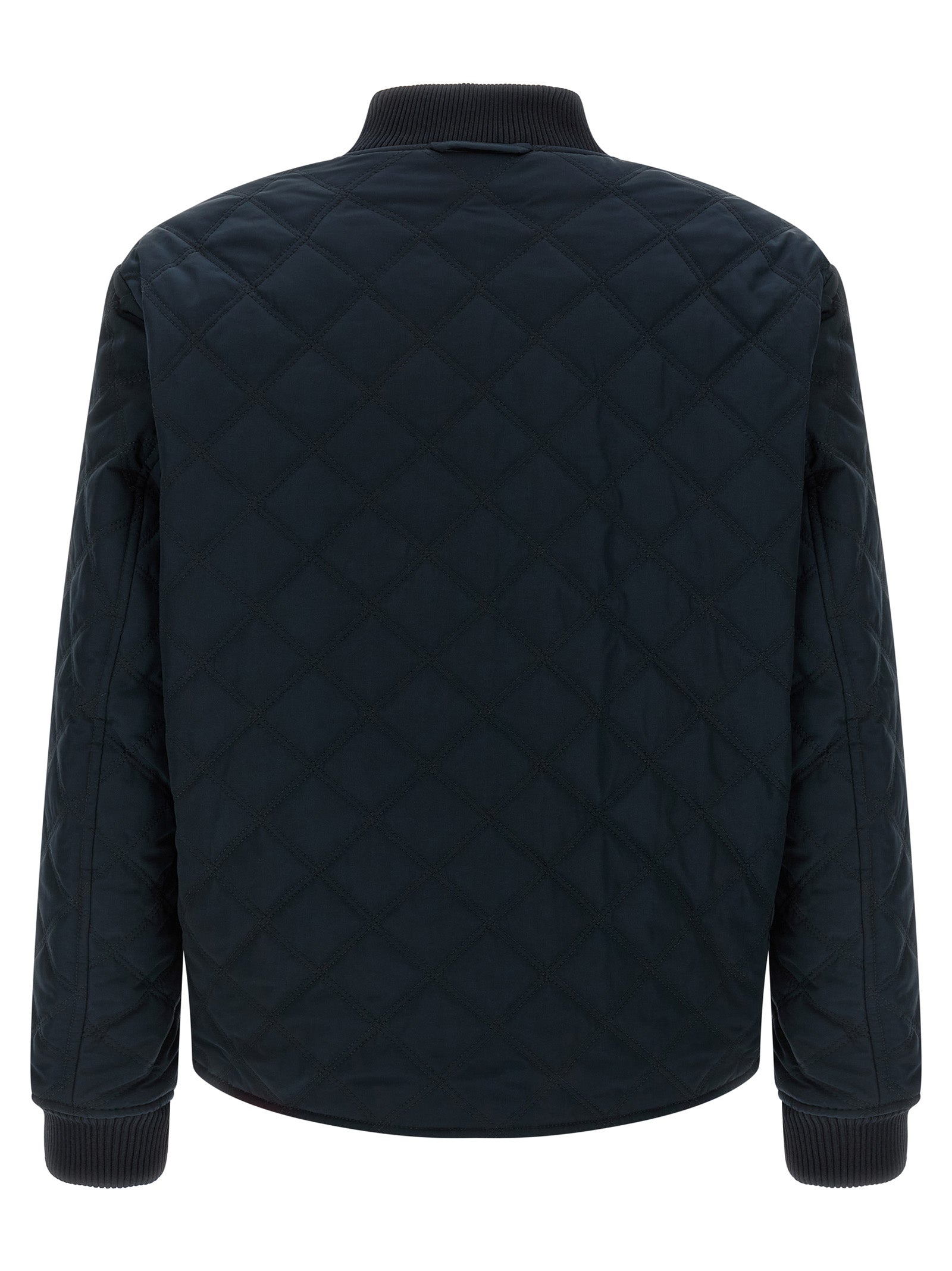 Bomber Jacket by Hugo Boss for men in polyester blue & signature features a dramatic silhouette, showcasing a sophisticated high-neck neckline and distinctive pockets for a dramatic aesthetic.