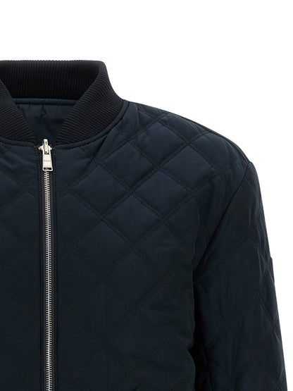 Bomber Jacket by Hugo Boss for men in polyester blue & signature features a city-ready silhouette, detailed with pockets and a city-ready high-neck neckline.