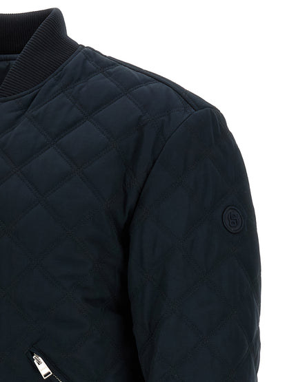 Bomber Jacket by Hugo Boss for men in polyester blue & signature features an contemporary silhouette, showcasing a sophisticated and contemporary pockets for a truly refined look.