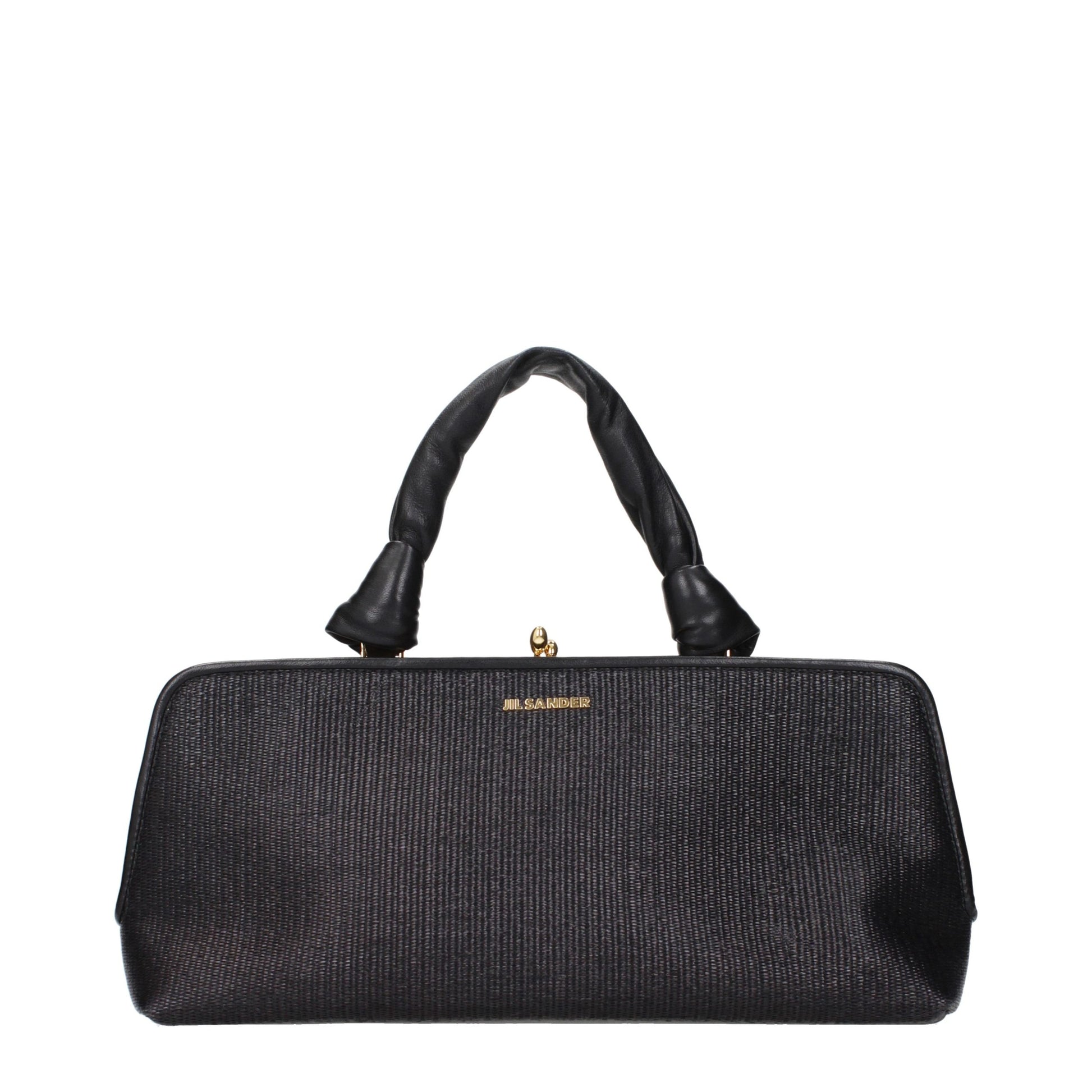 Handbag by Jil Sander for women in polyester polyurethane python leather black features a signature silhouette, showcasing a secure and signature with versatile for a sophisticated look.