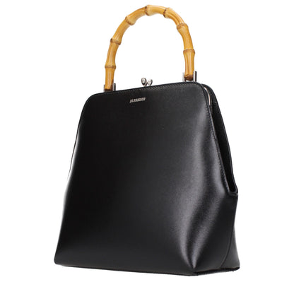 Handbag by Jil Sander for women in leather black features an refined silhouette, showcasing a secure , ample , and versatile for a sophisticated refined aesthetic.