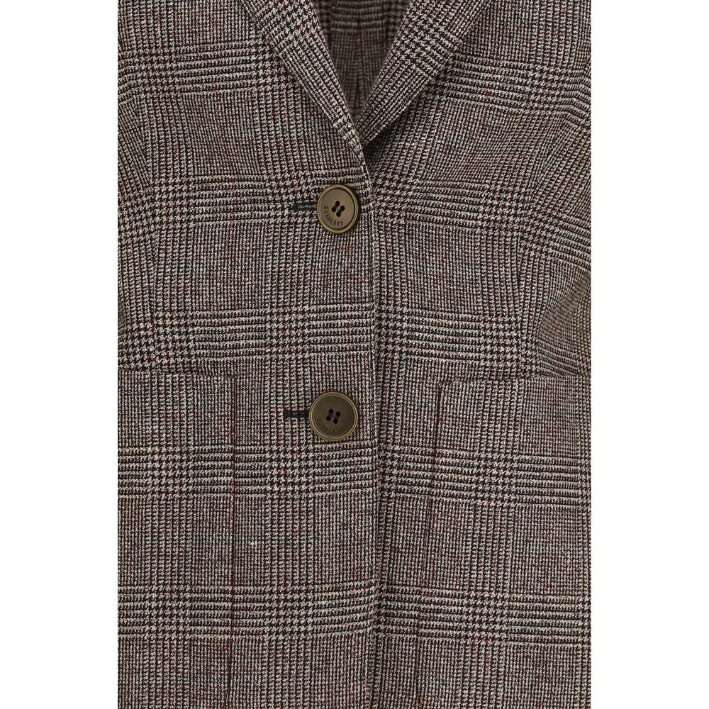 Blazer by Burberry for women in linen merino wool & polyester brown, patterned & checked features an sartorial silhouette, showcasing a sophisticated and sartorial for a truly sartorial finish.