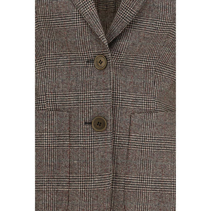 Blazer by Burberry for women in linen merino wool & polyester brown, patterned & checked features an sartorial silhouette, showcasing a sophisticated and sartorial for a truly sartorial finish.