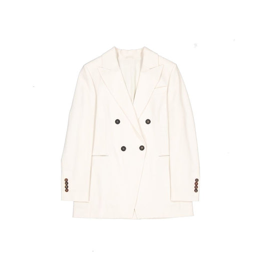 Blazer by Brunello Cucinelli for women in viscose & virgin wool white showcases a discerning silhouette, elegantly detailed with a sophisticated and premium for a truly discerning finish.