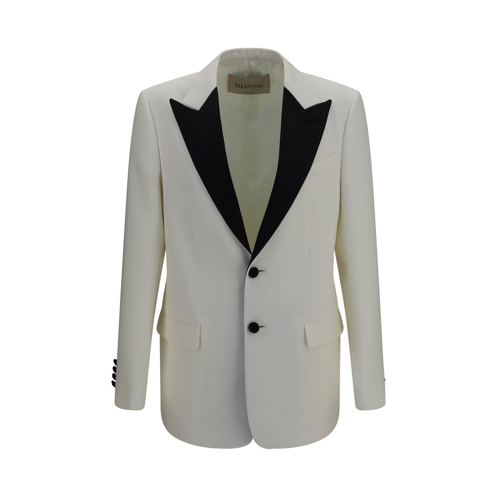 Blazer by Valentino Garavani for men in merino wool white features an sartorial silhouette, showcasing a sophisticated v-neck neckline and sartorial for a truly sartorial finish.