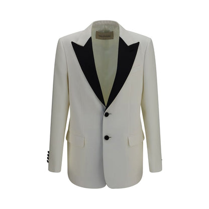 Blazer by Valentino Garavani for men in merino wool white features an sartorial silhouette, showcasing a sophisticated v-neck neckline and sartorial for a truly sartorial finish.