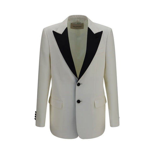 Blazer by Valentino Garavani for men in merino wool white features an sartorial silhouette, showcasing a sophisticated v-neck neckline and sartorial for a truly sartorial finish.
