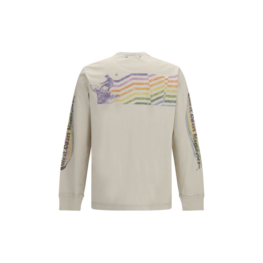 Sweatshirt by Golden Goose for men in cotton beige & print features an provocated silhouette, detailed with a provocated and a refined crew asymmetric neckline for a sophisticated aesthetic.