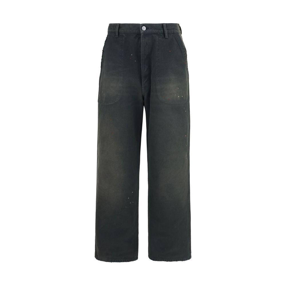 Casual Pants by Maison Margiela for men in cotton gray presents a tailored silhouette, showcasing a tailored straight-leg, wide & oversized and long cut with a refined for a truly tailored aesthetic.