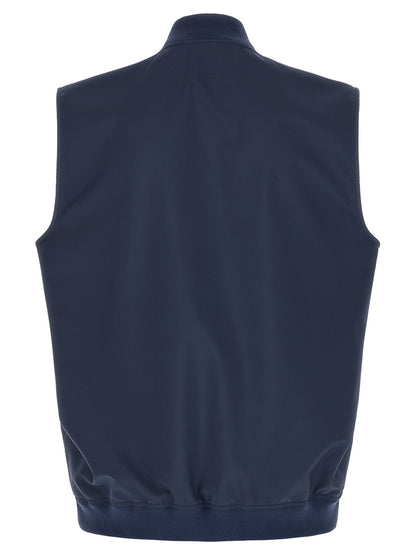 Vest by Brunello Cucinelli for men in nylon polyester polyurethane blue features a enviable silhouette, elegantly detailed with a enviable high-neck neckline and functional breathable-design & pockets for a enviable finish.