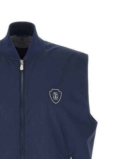 Vest by Brunello Cucinelli for men in nylon polyester polyurethane blue features an on trend silhouette, showcasing a sophisticated high-neck neckline and premium breathable-design & pockets for a truly on trend finish.